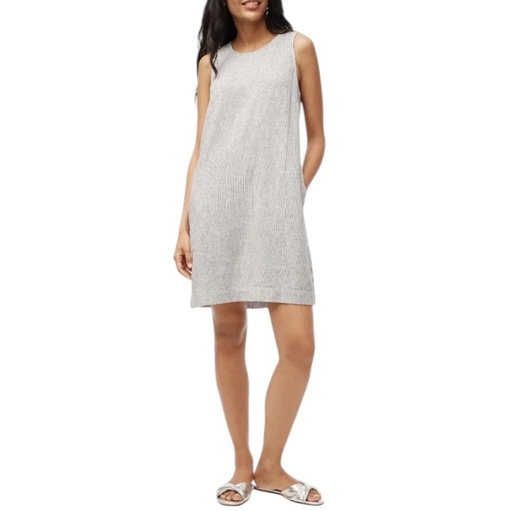 NEW J. CREW Factory Linen-blend shift‎ mini dress in Black & White Stripe Size 4